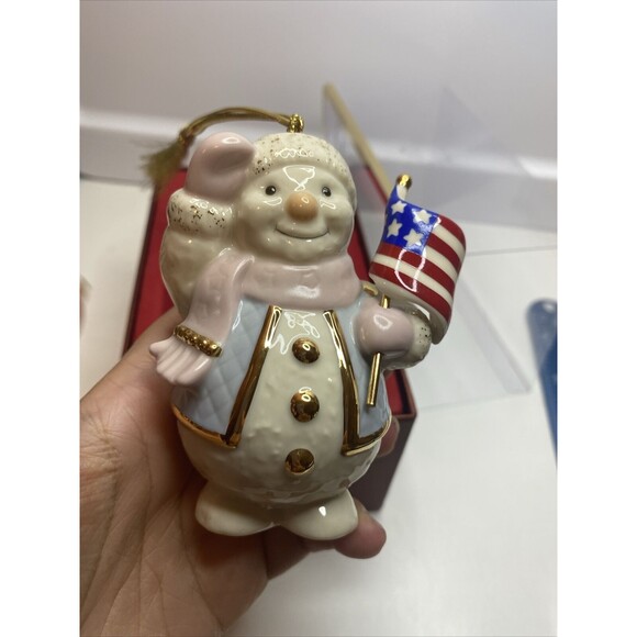 LENOX "Patriotic Snowman" 2003 Porcelain Christmas Ornament With Package - Picture 6 of 11